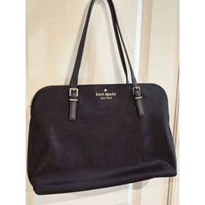 Kate Spade New York Black Nylon Leather Trim Triple Compartment Tote Bag